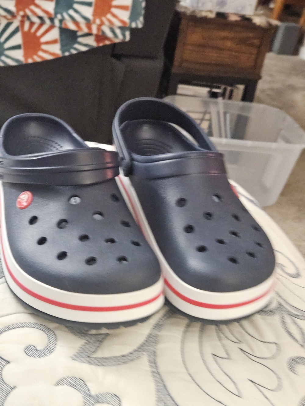 Women's Navy Slip-On Crocs Clogs with Red-Trim Sole